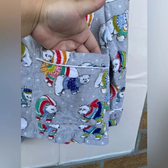 Nick & Nora Pajama PJ Set Polar Bears Fleece Button Front Long Sleeve large - Picture 12 of 14